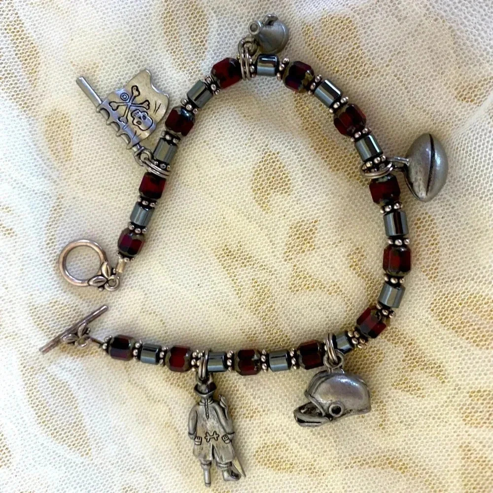 NWT Sports Buccanner Pirate Handmade Bracelet with Cute Silverplated charms